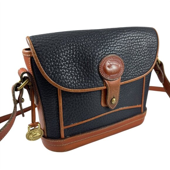 Dooney & Bourke Dover Bag Purse Black & Brown Pebbled Leather Duck Logo Vintage - Picture 6 of 12